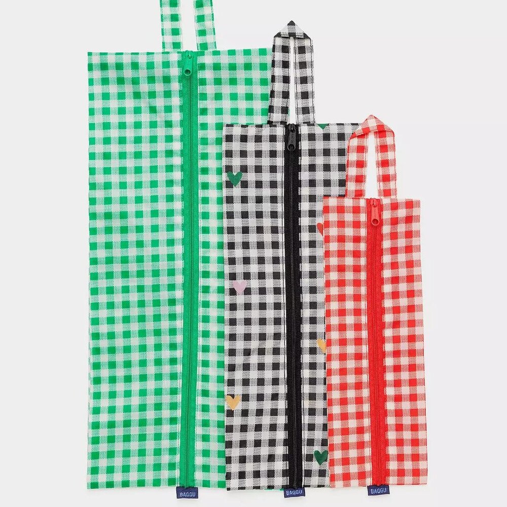 NWT Baggu 3D Zip Set - Gingham (Red Gingham, Gingham Hearts, Green Gingham) - Picture 3 of 7